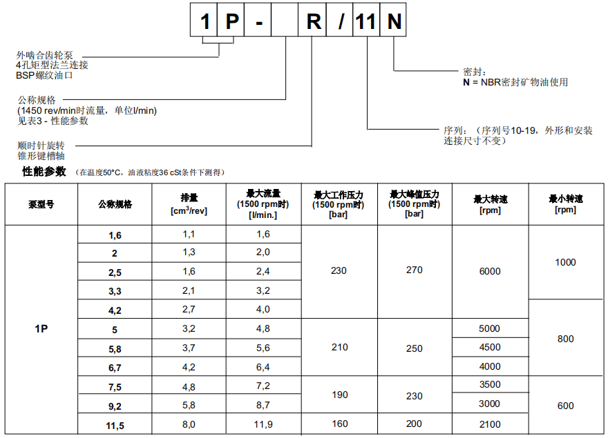 迪普馬1P系列齒輪泵型號(hào)說(shuō)明及參數(shù)